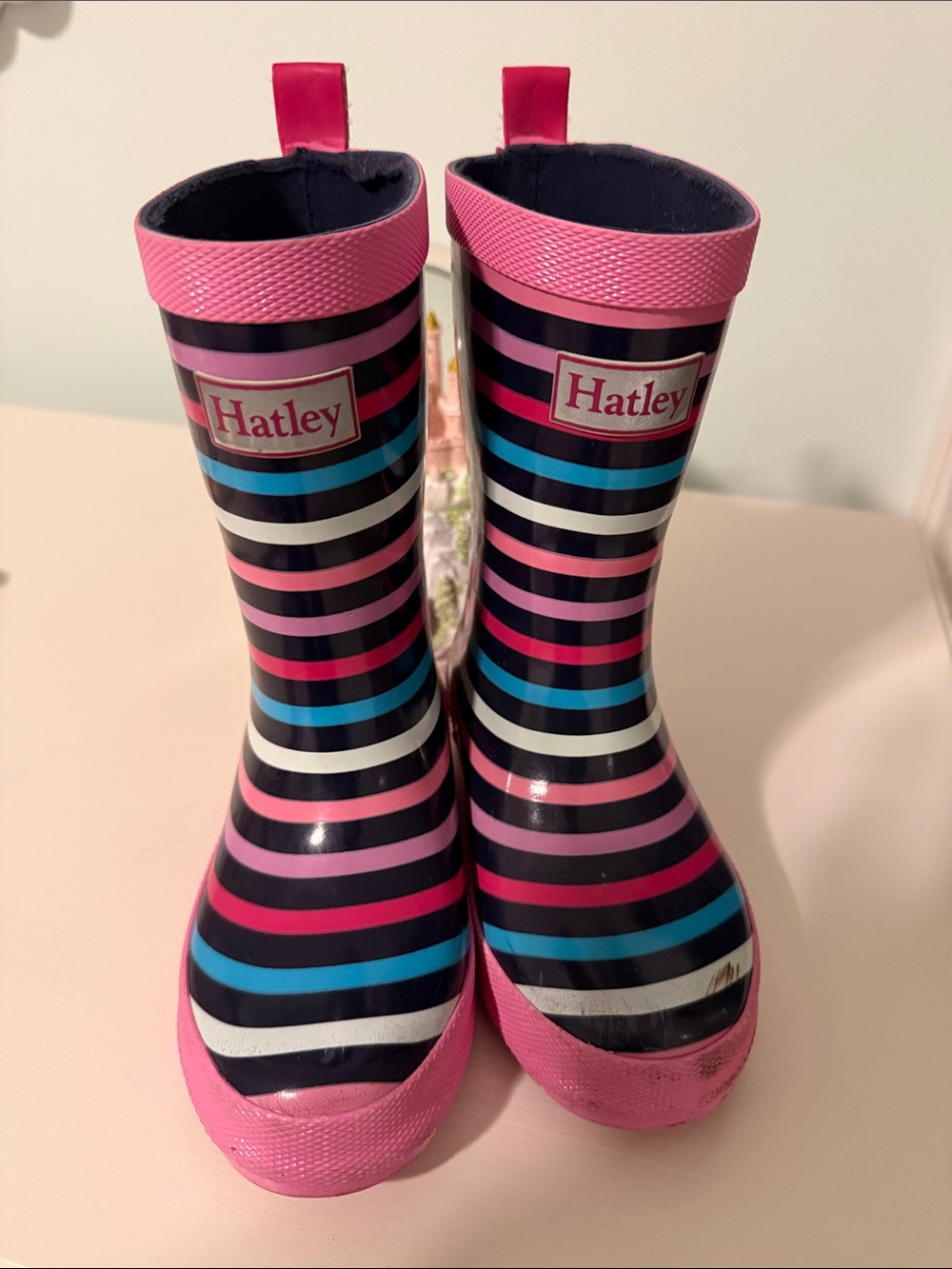 Hatley Kids' Pink & Navy Striped Rain Boots